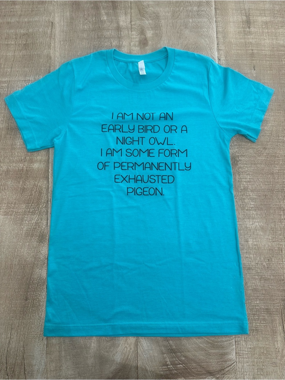 Exhausted Pigeon Tee | Bella + Canvas | Heather Teal | Size M